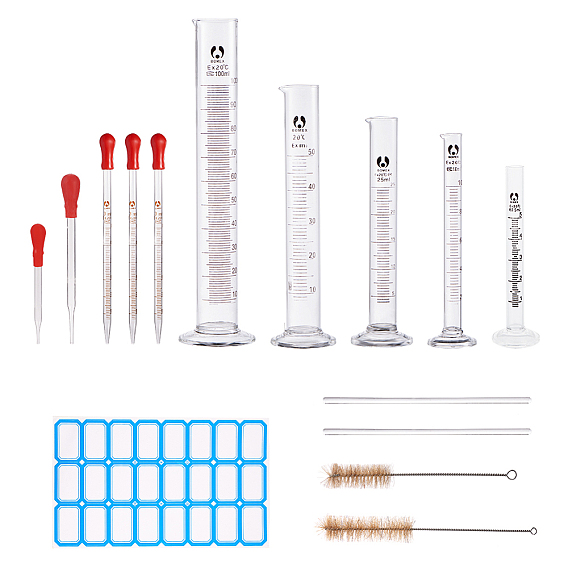 Glass Measuring Cups, Graduated Tube, Glass Dropper, Transfer Graduated Pipettes and Length Chemistry Test Tube Bottle Wash Cleaning Brush