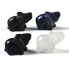 Natural Mixed Gemstone Elephant Figurines, for Home Office Desktop Feng Shui Ornament