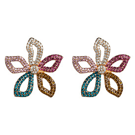 Boucles d'oreilles en acrylique avec diamants et fleurs colorées, pour déclaration de mode pour femmes