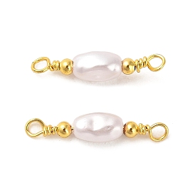 ABS Plastic Imitation Pearl Oval Connector Charms, with Rack Plating Real 18K Gold Plated Brass Findings