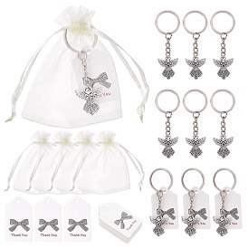 120Pcs DIY Angel Themed Keychain Making Kits, Including Iron Split Key Rings, Tibetan Style Alloy Angel Pendants, Paper Gift Tags, Organza Bags