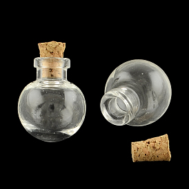 Bouteille ronde en verre pour les contenants de perles, avec bouchon en liège, souhaitant bouteille, 24.5x20mm, Trou: 5.5mm