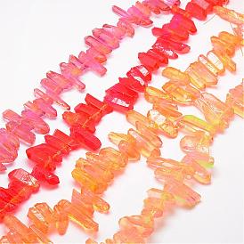 Гальванические природный кварц бисер пряди, самородки, 18~35x6~12x6~12 мм, отверстие : 1 мм, около 48~50 шт / нитка, 15.75 дюйм