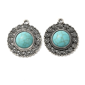 Tibetan Style Alloy Pave Imitation Turquoise Pendants, Half Round Charms