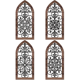 Rustic Wood & Iron Carved Window Frame Wall Decorations, for Farmhouse Bedroom Home Living Room Ornament, Mandala Pattern
