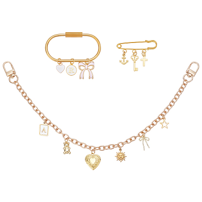 3шт. сплава сердце подвеска кабель цепь кошелек декоративные цепи и железные броши, с поворотными застежками сплава