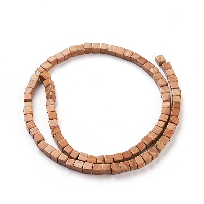 Natural Wood Lace Stone Beads Strands, Cube