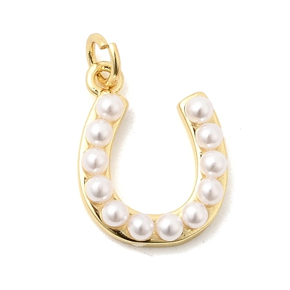 Кулоны из латуни и пластиковых жемчужин, подвески в виде подковы, долговечный, стойки покрытие, без свинца и без кадмия