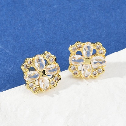 Серьги-гвоздики из латуни с микро-паве и прозрачным фианитом, стойки покрытие, прочное покрытие, без кадмия и без свинца