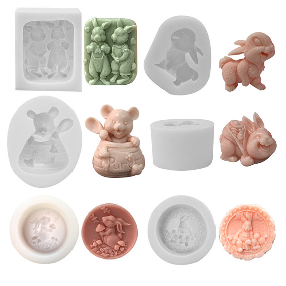 3D Cartoon Easter Rabbit Scented Candle Food Grade Silicone Molds, Aromatherapy Candle Moulds