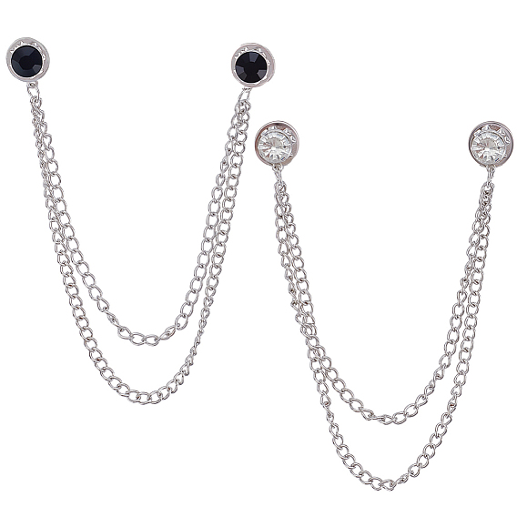 2шт. 2 цветов плоские круглые застежки для булавки из цинкового сплава со стразами, брошь-цепочка для одежды, рюкзака