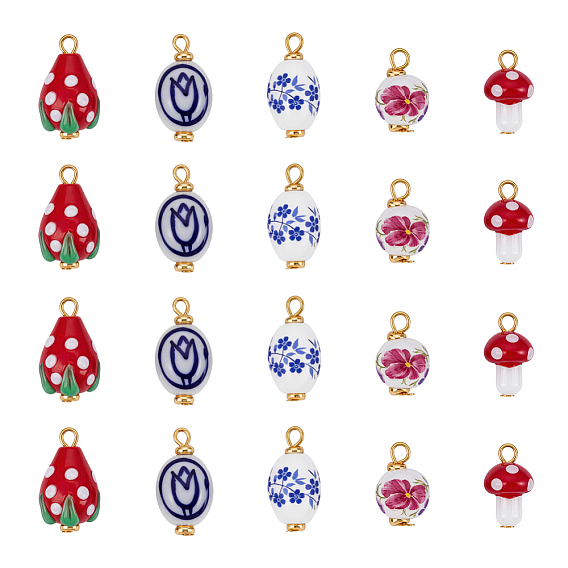 20шт. 5 стильные подвески ручной работы в стиле лэмпворк и фарфора, с железной фурнитурой