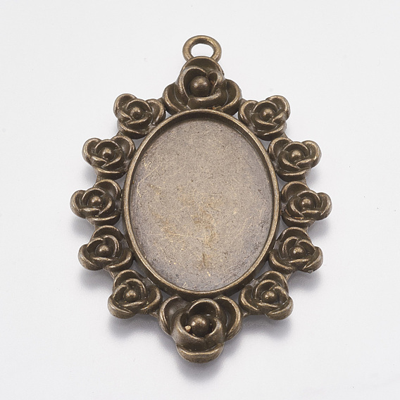 Tibetan Style Zinc Alloy Pendant Cabochon Settings, Cadmium Free & Lead Free, Oval, Tray: 30x20mm, 57x38x2mm, Hole: 3mm