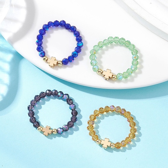 Стеклянные кольца для пальцев, клевер, с латунными прелестями