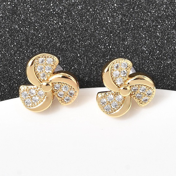 Серьги-гвоздики в форме спирали из латуни с прозрачным кубическим цирконием, без никеля 