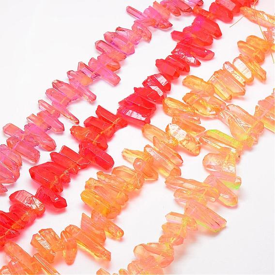 Electroplated Natural Quartz Beads Strands, Nuggets, 18~35x6~12x6~12mm, Hole: 1mm, about 48~50pcs/strand, 15.75 inch