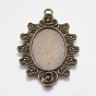 Tibetan Style Zinc Alloy Pendant Cabochon Settings, Cadmium Free & Lead Free, Oval, Tray: 30x20mm, 57x38x2mm, Hole: 3mm