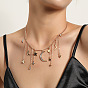 Sparkling Crescent Moon and Star Pendant Necklace with Tassel for Women