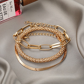 Exaggerated Corn Chain Bracelet Set - Fashionable Hollow Metal Snake Jewelry (3 Pieces)