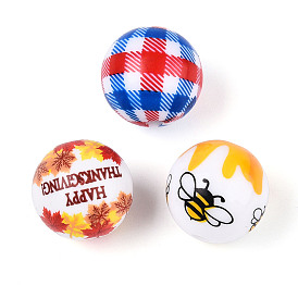 Печатные непрозрачные акриловые бусины, круглая с клеткой/пчелами/листом, AB цвет