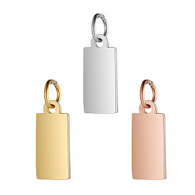 Pendentifs en acier inoxydable, avec anneau de saut, polissage manuel, charme rectangle, estampillage d'une étiquette vierge