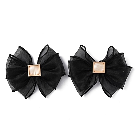 Polyester Tulle Bowknot Shoe Decorations, Detachable Shoe Buckle Clips, with Light Gold Plated Iron Findings