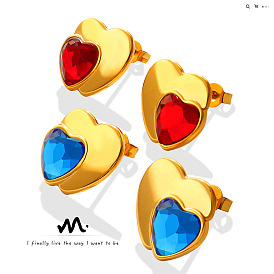 Cartoon Crystal Peach Heart Earrings Female Student Temperament Niche Design Versatile Earrings Ear Jewelry