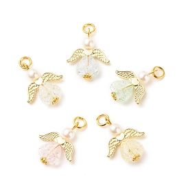 Pendentifs acryliques transparents , avec des perles d'ailes en alliage et des perles rondes en imitation de perles en plastique abs et un anneau de saut, ange