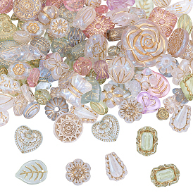 Transparent Acrylic Beads, Metal Enlaced, Mixed Shapes