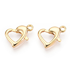Brass Heart Lobster Claw Clasps, for Jewelry Making