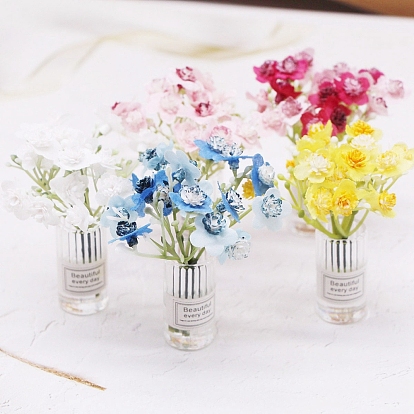 Пластиковые цветочные миниатюрные украшения, со стеклянной вазой, аксессуары для кукольного домика с микро-ландшафтом, притворяясь опорными украшениями