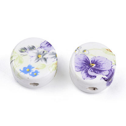 Ручной печатный шарики фарфора, плоские круглые с цветком