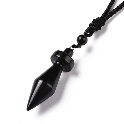 Gemstone Bullet Pendant Necklace with Nylon Cord for Women