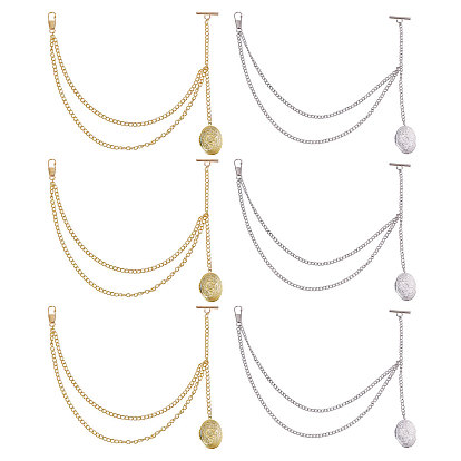 6шт 2 стили латунный овальный медальон подвеска украшения, с железными витыми цепями и застежками-тогглами