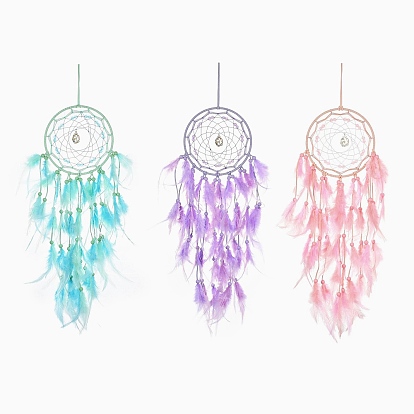 Тканая паутина/сетка с подвесными украшениями из перьев, Железное кольцо и деревянные бусины для украшения стен дома, гостиной, спальни