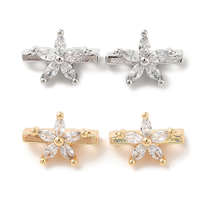 Brass Micro Pave Clear Cubic Zirconia Slide Charms, Flower