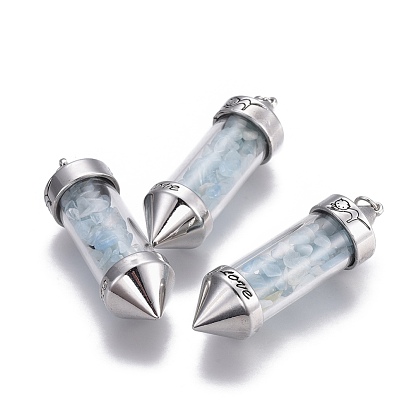 Mixed Gemstone Big Pointed Pendants, Dowsing Pendulum Pendants Making, with Brass Findings, Bullet