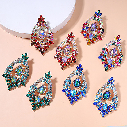Exaggerated Colorful Diamond Earrings - Vintage Palace Style, Hollow-out Gemstone Pendant.