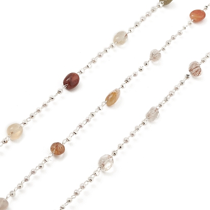 Natural Mixed Gemstone Nugget Beaded Chains, with Silver Brass Findings, Unwelded, with Spool