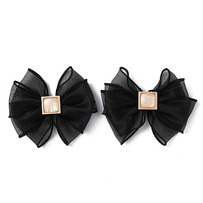 Polyester Tulle Bowknot Shoe Decorations, Detachable Shoe Buckle Clips, with Light Gold Plated Iron Findings
