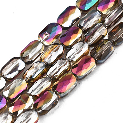 Electroplate Transparent Glass Beads Strands, Half Plated, Faceted, Rectangle