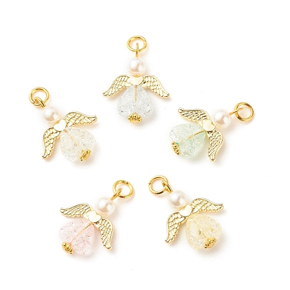 Transparent Acrylic Pendants, with Alloy Wing Beads & ABS Plastic Imitation Pearl Round Beads & Jump Ring, Angel
