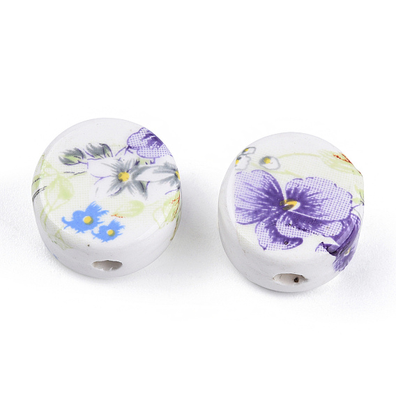 Ручной печатный шарики фарфора, плоские круглые с цветком
