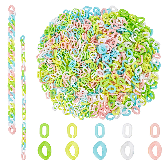 1000Pcs 10 Style Opaque Acrylic Linking Rings, Quick Link Connectors, For Jewelry Cable Chains Making, Oval & Twist