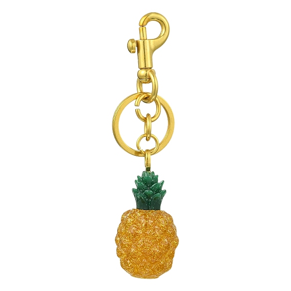 Porte-clés en résine d'ananas, avec anneaux brisés et fermoirs pivotants en alliage de zinc