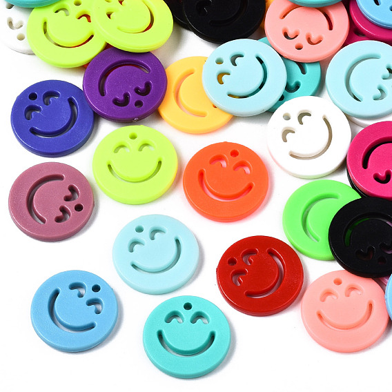 Opaque Acrylic Pendants, Flat Round with Smile