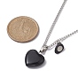 2 pcs 2 ensemble de colliers avec pendentif en forme de cœur en pierre noire naturelle et opalite, 304 colliers de couple magnétiques assortis en acier inoxydable