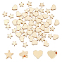 60Pcs 2 Style Brass Beads, Long-Lasting Plated, Heart & Star