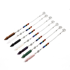 Чакра тема драгоценный камень остроконечный биолокационный маятник, с платиновыми латунными цепочками и круглыми бусинами, стрелка