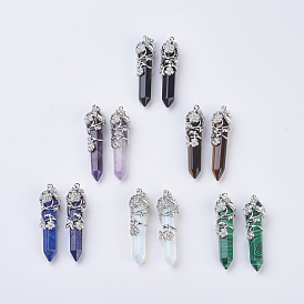 Gemstone Pointed Pendants, with Platinum Brass Findings, Faceted, Bullet, Flower